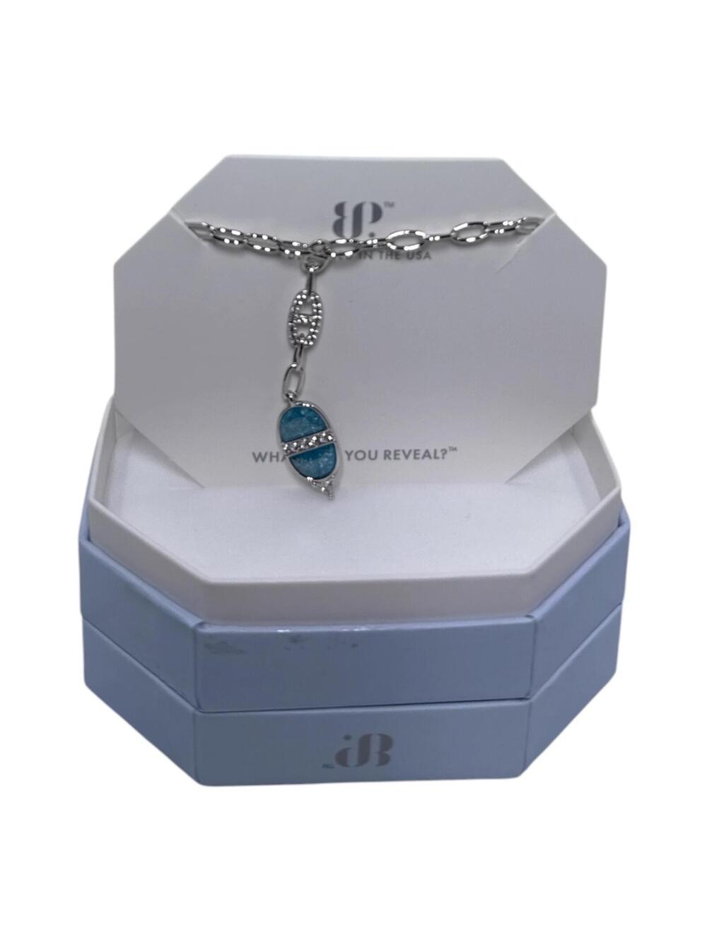 Heavenly Intervention Aqua Blue Ice Crystal Necklace with Rhodium Plating